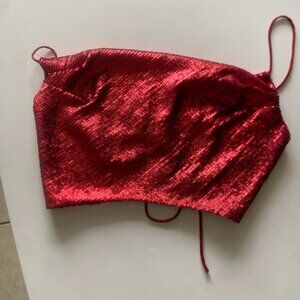 Zara Red Sequin Cowl Strappy Back crop top
